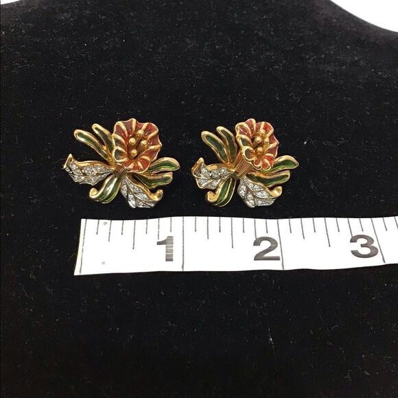 Joan Rivers Vintage Plique A Jour Orchid Brooch And Matching Pierced Earring Set - Picture 14 of 16
